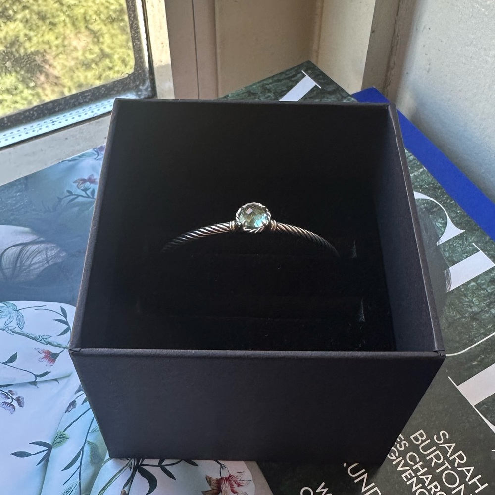 David Yurman Silver Cable Bracelet with Light Green Stone